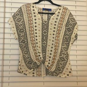 Short sleeve V-neck top with embroidered detail & knot front